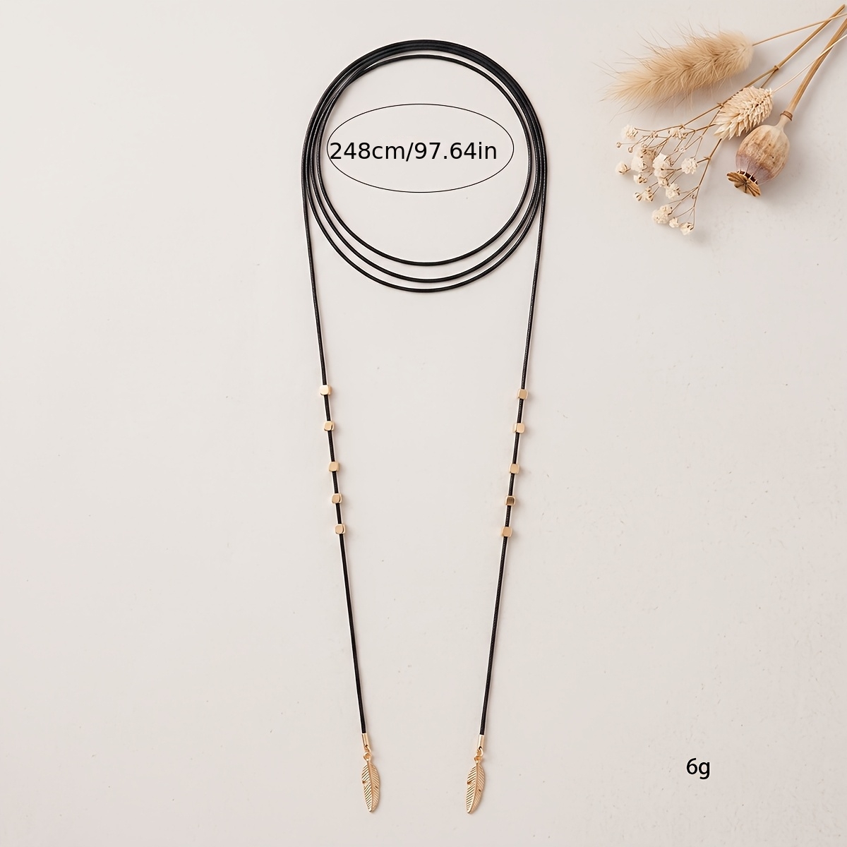 Double Layer Thin Black Cord Necklace with Feather Pendant